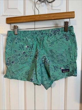 Patagonia Girl’s Baggies Seafoam Green Printed Shorts
